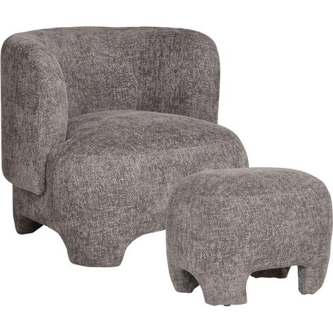 Nazare fauteuil avec pouf gris.