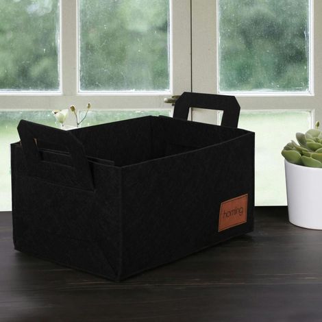 Panier de rangement noir en feutrine – avec poignées (1/3)