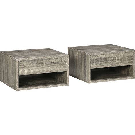 Set of 2 Floating Nightstands,Wall Mounted Bedside Tables with Brown Wood Finish