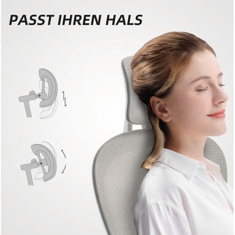 Chaise de bureau ergonomique grise en polyester avec dossier en maille, appui-tete reglable et accoudoirs relevables (1/5)