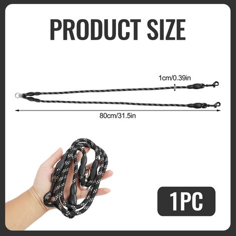 Laisse double pour chien, coupleur de laisse réglable, corde réfléchissante anti-enchevêtrement pour promener deux chiens, 80 cm (1/5)