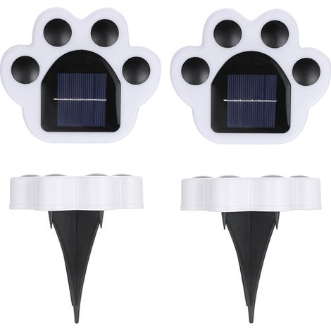 Lot de 4 lampes solaires d'extérieur rechargeables à LED en forme de pattes, pour jardin, allée, terrasse ou cour. (1/5)