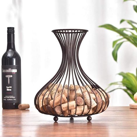 Porte-Bouchon à Vin, 23 Cm De Hauteur Rangement pour Bouteille De Vin, Tonneau, Bouchon en LièGe, Panier De Rangement DéCoratif Support De LièGe RéCipient De Collecte Fournitures De Cuisine (1/5)