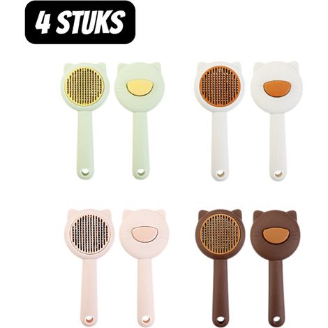 Lot de 4 brosses pour chat et petit chien : peigne, brosse de massage double face professionnelle, brosse pour enlever les poils morts, brosse de massage professionnelle double face. Couleurs : blanc, (1/5)