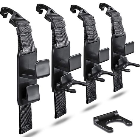 Percha mágica - Organizador para reposacabezas, ganchos para colgar en el asiento trasero del coche - Cuelga bolsos y bolsas de la compra - Juego de 4 (Negro mate)