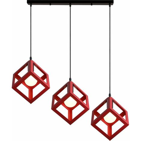3 Lampes Suspension Luminaire Moderne Lustre Plafonnier Style Geometrique Lampe de Plafon en Forme de Cube pour Chambre à Coucher, Salon, Salle à Manger, Cuisine, Rouge BLOW (1/4)