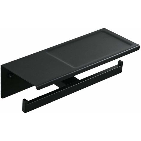 Stainless Steel Toilet Paper Holders Double Roll Bar with Phone Shelf Matt Black Wall Mount Bathroom/Kitchen 30 cm,LK5502B (1/5)
