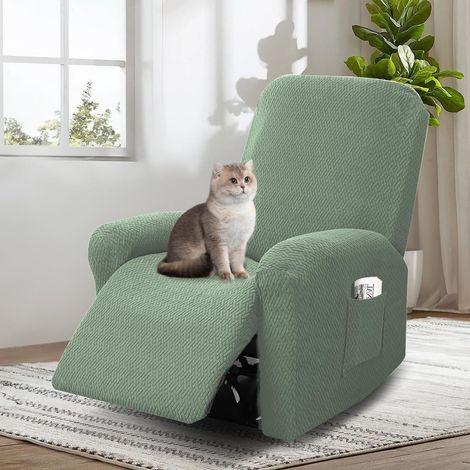 Housse pour Fauteuil Relax Electrique, 4 Pièces Housse de Fauteuil Extensible, Housse de Fauteuil 1 Place, Protege Fauteuil avec Protège-Accoudoirs et Poche (Vert Turquoise) (1/5)