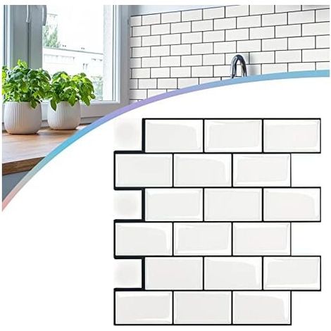 PVC Autocollants Lot de 10 pour Carrelage 30 x 30 cm Stickers Carrelage pour cuisine, salle de bain (Type E - Blanc) NAIZY (1/4)