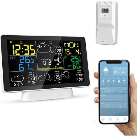 Station Météo WiFi – Thermomètre Intérieur/Extérieur, Baromètre, Horloge Digitale, Multi-Fonctions (1/5)
