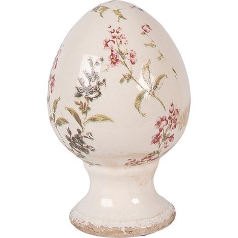 Décoration œuf sur pied céramique beige rose 9x9x14cm