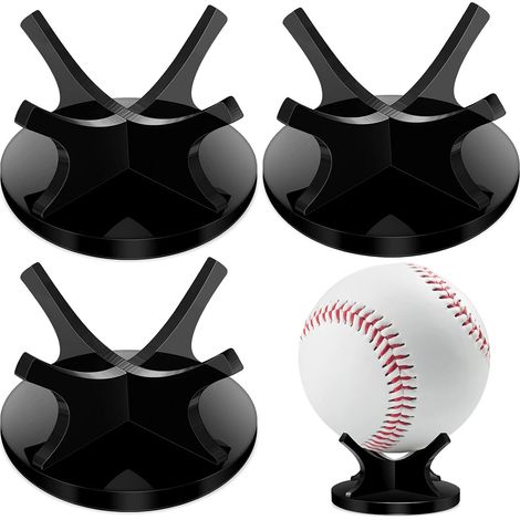 Supporto per palloni sportivi, da baseball e da tennis in acrilico, composto da 4 pezzi - Nero (con tappetino antiscivolo in gomma) (1/5)