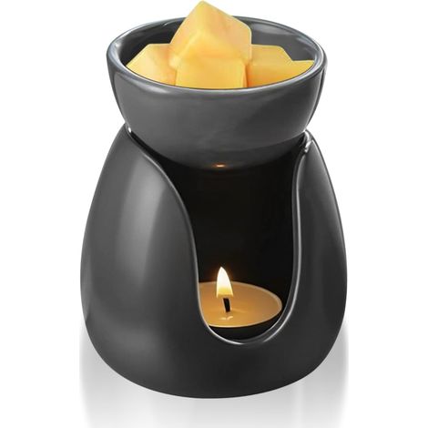 Duftlampe für ätherische Öle - Keramik Diffusor mit Teelicht, Aromatherapie Ofen, Kerzenhalter für Halloween, Weihnachten, Geburtstag (Schwarz) (1/4)