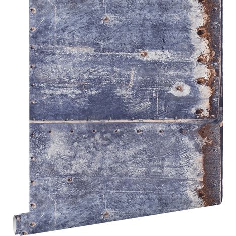 papier peint plaques métalliques bleu et marron  - ESTAhome