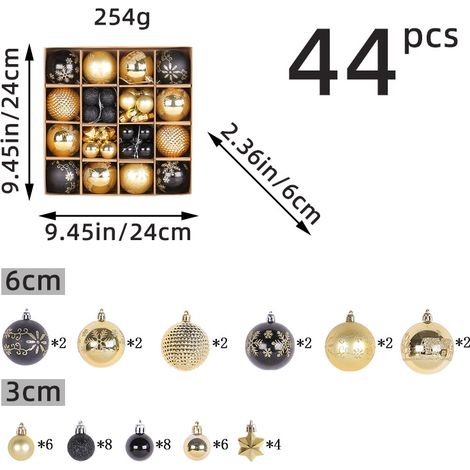 S-giant - Boules de Noël Traditionnelles - Coffret de 44 Pièces - Décoration Sapin de Noël(noir + doré) (1/5)