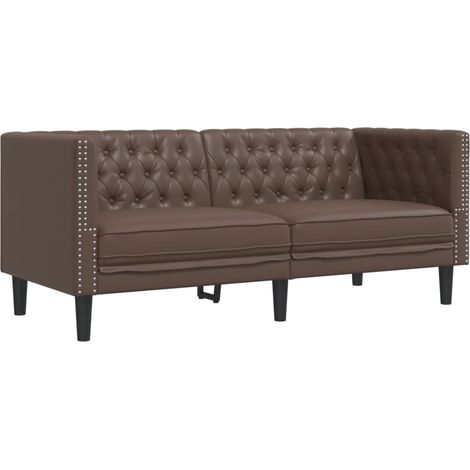 Canapé  Sofa à 2 places Chesterfield marron similicuir