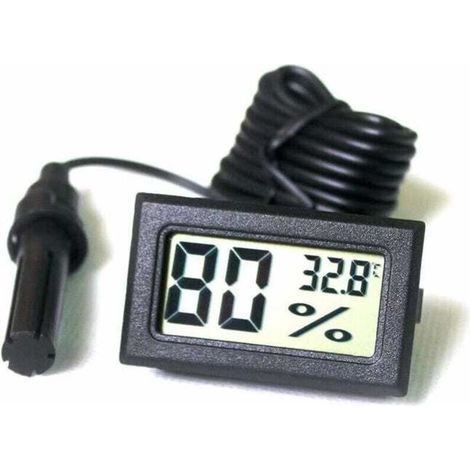 Digitales Mini-Thermometer und Hygrometer mit Sonde, Celsius-Anzeige (schwarz) (1/4)