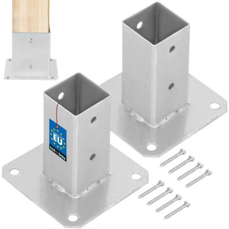Lot de 2 Support Poteau Bois - à Visser - Acier Galvanisé - 50 x 50 mm - Argent - Pied de Poteau - Fixation Robuste - Résistant à la Corrosion-NANOTEH (1/5)