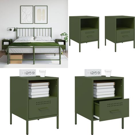 Nachttische 2 Stk. Olivgrün 36x39x50,5 cm Stahl - Industrielles Design - Nachttisch - Schreibtischlampe - Wohnzimmerstil - Sideboard - Home & Living (1/5)