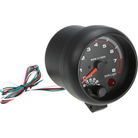 Compte-tours universel noir 3,75" pour voiture, témoin de changement de vitesse blanc, 0-8000 tr/min