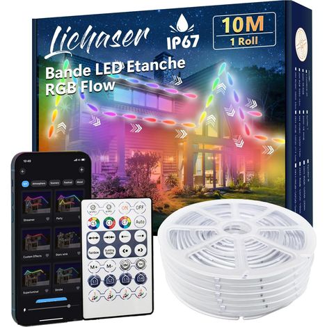 RGB+IC IP67 Waterproof Outdoor LED Strip Light Strip DIY Tracking Segmentation with BT APP and RF Remote Control for Outdoor Use (10m) (1/5)