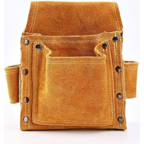 Ensoleille – Sacoche de charpentier en cuir suédé – 2 porte-marteaux – Boucle tunnel robuste – Pour électriciens, maçons, soudeurs (1/5)