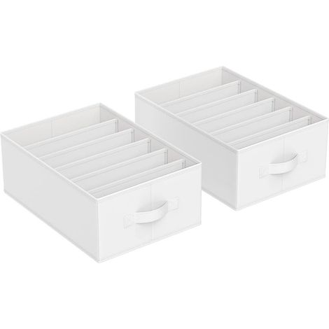 Lot de 4 organisateurs de rangement 42 x 30 x 17 cm pour vêtements finition épurée en tissu blanc (1/2)