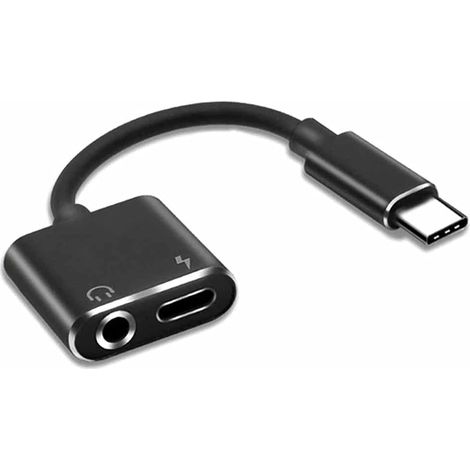 Adattatore/connettore di ricarica 2 in 1 da Type-C a jack per cuffie da 3,5 mm, ingresso audio Aux per cuffie - nero