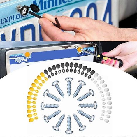 Le kit de vis de fixation pour plaque d'immatriculation comprend 12 vis et 36 cache-vis. (1/4)