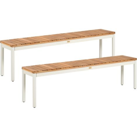 Set da giardino composto da 2 panchine in legno di acacia a doghe con struttura in metallo marrone Corricella (1/5)