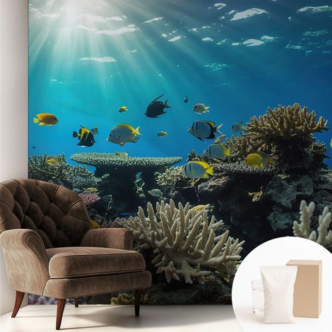 Papier peint intissé mural avec imprimé pour décoration pour salon pour chambre à coucher pour entrée Monde sous-marin 250x250 cm (1/5)