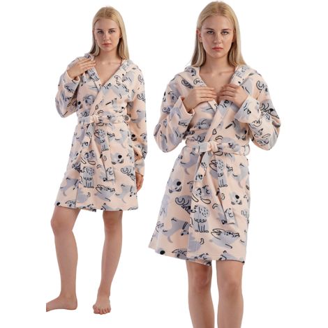 Damen-Fleecebademantel mit warmer Kapuze Vienetta L (1/5)