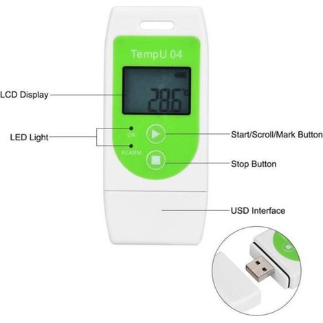 Thermomètre Enregistreur de données Enregistreur de température USB multi-usage Enregistreur de température réutilisable avec capac (1/4)