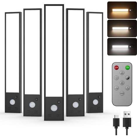 5 Pack Reglette Led Cuisine Sous Meuble,20cm 40Leds 1200mAh USB Lampe LED Rechargeable Sans Fi Dimmable Cuisine Lampe Detecteur de Mouvement Interieur pour Télécommandé,Barre éclairage (1/5)