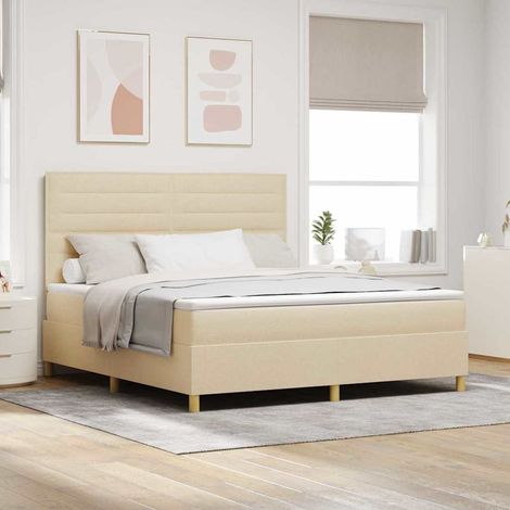 vidaXL Cama Box Spring LED con cabecera Crema 180 x 200 cm tela (1/5)