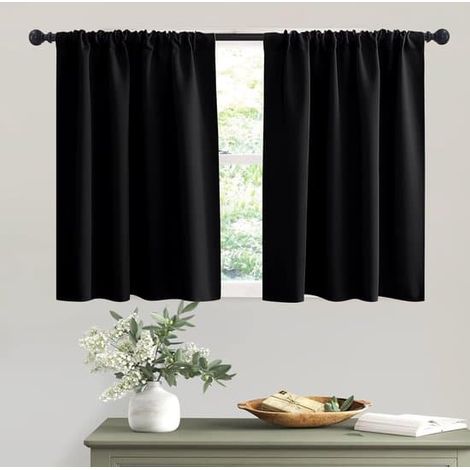 Rideaux occultants - Rideaux de salle de bain - Conviennent aux chambres d'enfants, chambres à coucher, salons, cuisines, sous-sols - 76 x 92 cm - Noir - Lot de 2 (1/5)