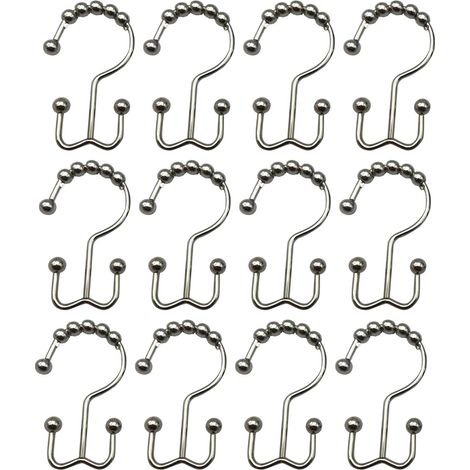 Rostfreie Duschvorhanghaken aus Metall, doppelseitige Badezimmerringe, schwarz, 12er-Pack. (1/5)