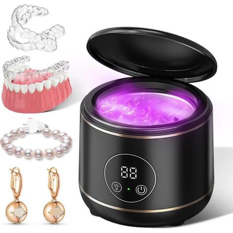 Limpiador ultrasónico, equipo de limpieza ultrasónica de 45 kHz, con lámpara UV, cámara dental portátil para prótesis dentales, retenedores y joyas. (1/5)