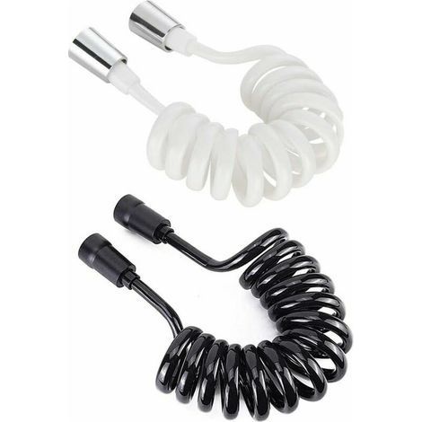 2 Pièces Flexible de Douche, 2 m Tuyau de Douche Flexible Télescopique, avec Bouchon en Cuivre, Flexible Rétractable pour Douchette, WC et Bidet Blanc(noir, blanc) (1/5)