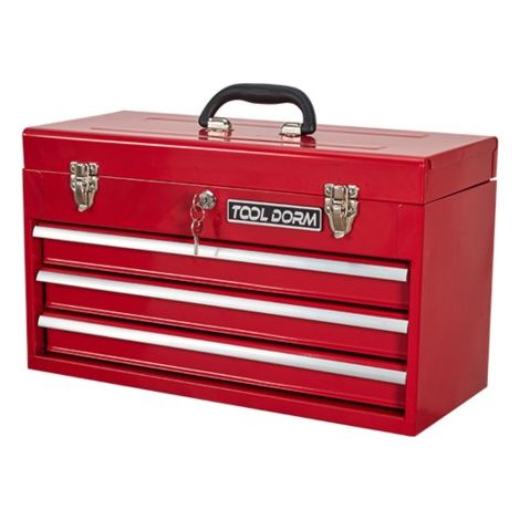 20.3inch Metal Tool Box with Drawers Portable Steel Metal Tool Box with Protective Liner and Metal Latch Closure and Lock for Garage, Home and Warehouse (Red-3 Drawers) (1/5)