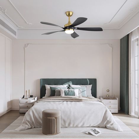 Ventilatore da soffitto 52" con luce LED dimmerabile, timer 1/4/8 h, motore DC silenzioso, funzione reversibile, 5 pale (1/5)