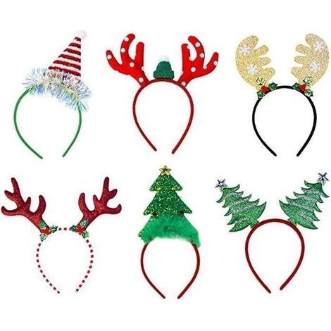 Pveath Lot de 6 Bandeaux de Noël Serre-tête de Noël, père Noël, Bonhomme de Neige, Renne, Bande de Cheveux pour cerceaux de Sapin (1/3)