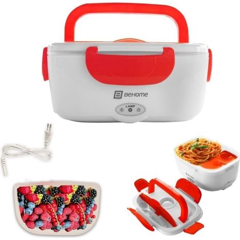 Gamelle Chauffante Électrique Portable 40W, 2 Récipients Amovibles 1,5 Litre, Lunch Box chauffante pour Camion, Bebé, Ecole, Bureau (Rouge) (1/3)