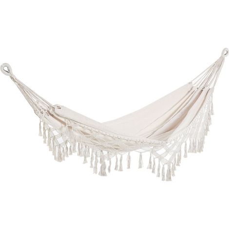 Hamac de voyage portable style bohème chic toile de hamac dim. totales 2,88L x 1,5l m coton polyester beige (1/7)