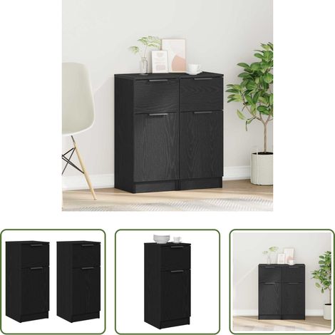 vidaXL Wohnzimmer - Sideboard 2 pcs Schwarz Eichen-Optik 30 x 30 x 70 cm (1/5)