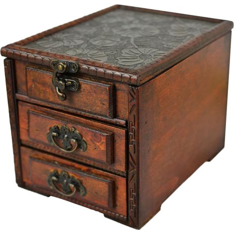 Boîte à Bijoux en Bois Vintage avec Miroir Pliant Coffret de Rangement pour Boucles D’Oreilles et Bagues Design Rétro Compact et Léger pour Organiser Bijoux Quotidien (1/5)
