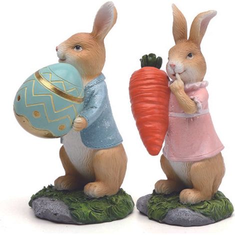Osterhasenfiguren mit Karotte, niedliche Hasenstatue aus Kunstharz, Kunstharz-Kunsthandwerk, Ostergeschenke für Kinder (1/5)