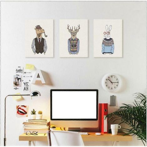 Affiche murale sur toile « Gentleman animal », style aquarelle simple et tendance, idéale pour le salon, la chambre, le bureau et la chambre d'enfant (Se (1/5)