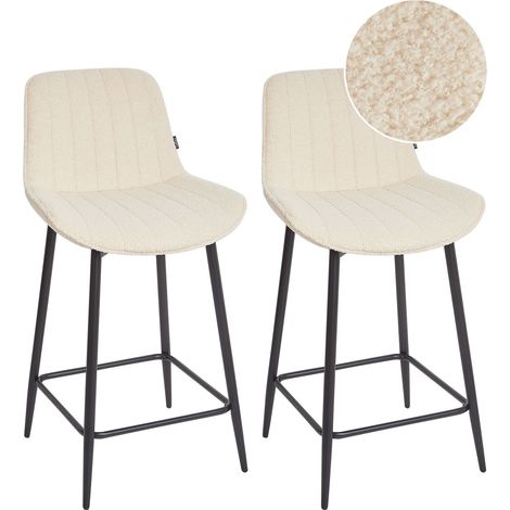 Set di 2 sedie da bar Boucle Nero Gambe d'acciaio Poggiapiedi Seduta da sala da pranzo senza braccioli Beige chiaro Dubrovnik