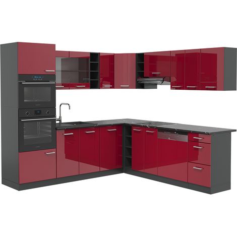 Cocina esquinera R-Line, Burdeos brillo intenso/antracita, 237 x 247 cm , ET Antracita, Vicco